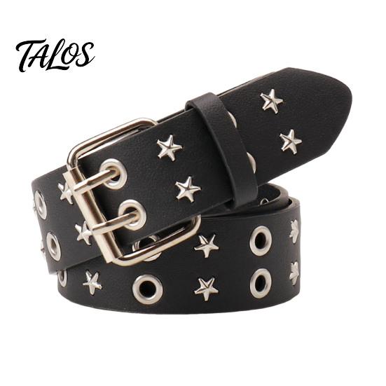Casual Jeans Accessory 105cm Studded Punk Belt for Women, Faux Leather Grommet Waist Rock Band with Double Prong Buckle, Edgy Jean Music Festival