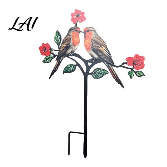 Ground Stake Metal Bird Garden Decor Weather Resistant Printed Flat Yard Art Ornament Rustproof Planter Durable Outdoor Lawn Decor Pot Insert