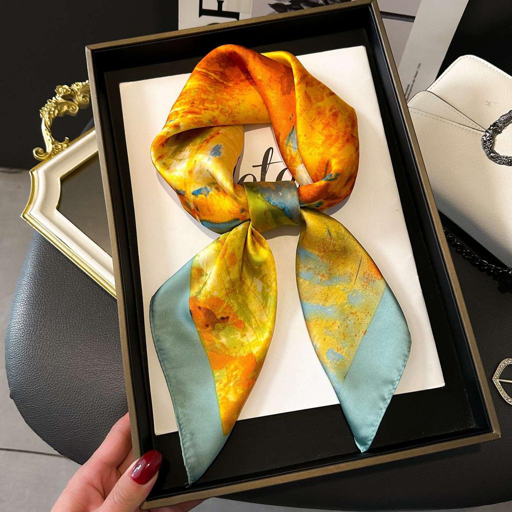 Korean Internet celebrity versatile fashion floral 71 simulation silk square scarf scarf high-end polka dot neck silk scarf