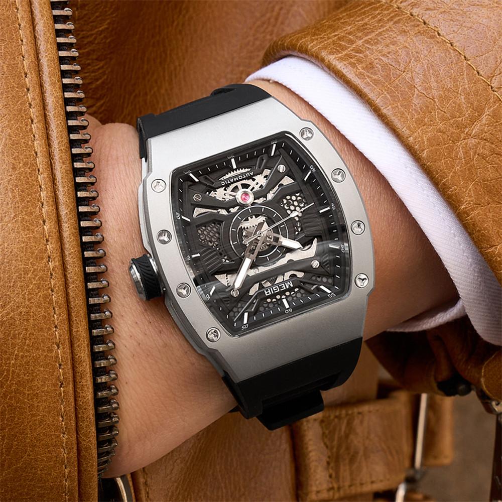 Megir Luxury Men's Automatic Mechanical Watch Waterproof Hollow Out Silicone Strap Sports Wristwatch Clock Reloj Hombre 8604