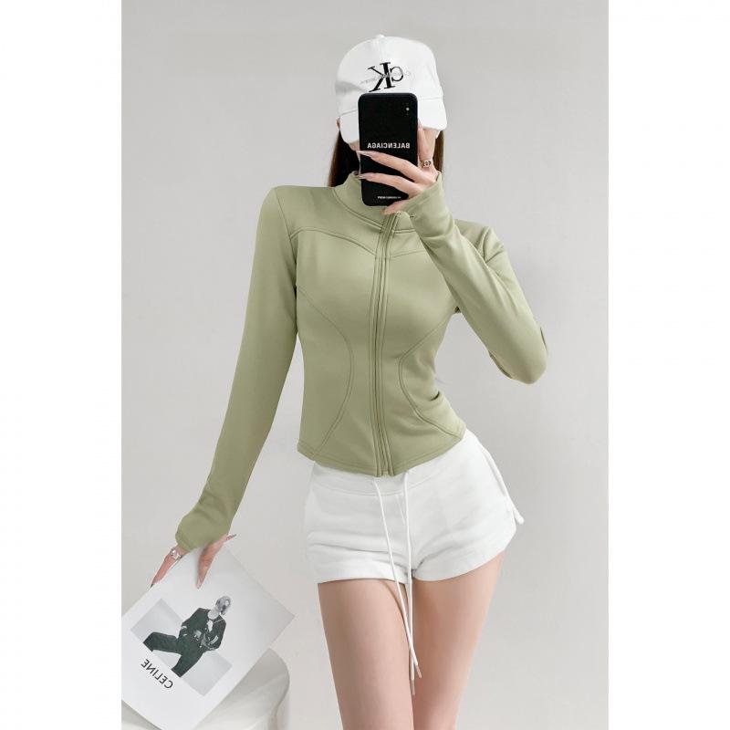 Women's Velvet Plus Long Sleeve Fitness Jacket - Slimming Stand Collar Yoga Top