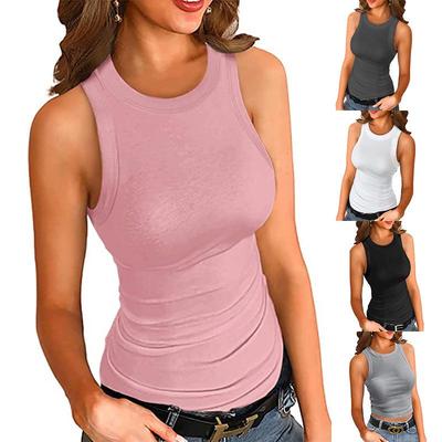 Women's Summer Sleeveless Knit Top - Solid Color, Round Neck