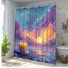 1pc Stunning Sunrise Coffee Bath Curtain with Colorful for Galaxy Design, Perfect Bathroom Decor, Polyester Fabric,