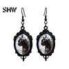 Versatile Dark Style Daily Wear Accessories 1 Pair Halloween Gothic Black Cat Earrings for Women, Vintage Jewelry with Skull Bat Patterns Punk Dangle