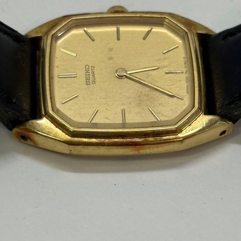 Used SEIKO 2C20-5370 Quartz Watch Gold Dial Black Belt