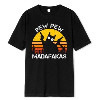 Pew Pew Madafakas Gato com duas armas impressão homens camisetas verão algodão camisetas respirável roupas soltas hip hop street tees