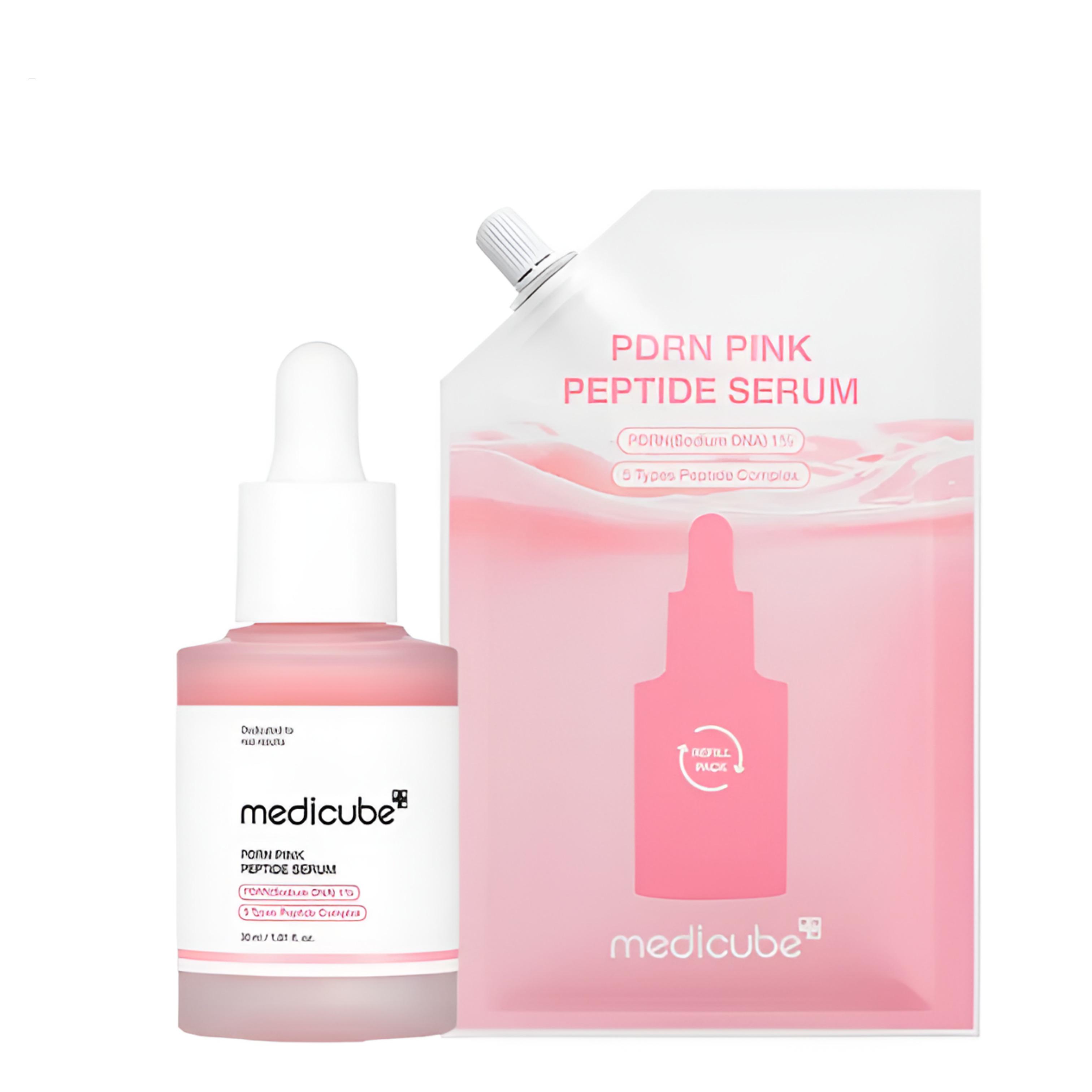 

MediCube PDRN Рожева ампула 30 мл + Рефіл 50 мл (Оригінал + Набір для заправки)