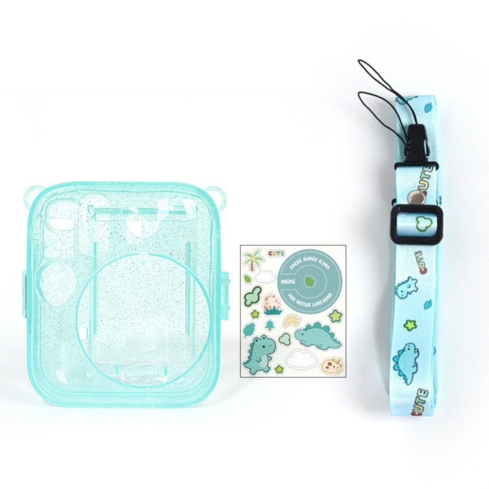 Translucent Glitter Instant Camera Case with Cartoon Sticker Adjustable Strap Protective Cover for Fujifilm Instax Mini 13
