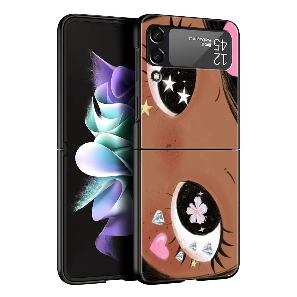 Hard PC Phone Case For Samsung Galaxy Z Flip 7 6 5 4 Black Cover For Galaxy Z Flip 3 Foldable Shockproof Cute Black Big Eyes Bag