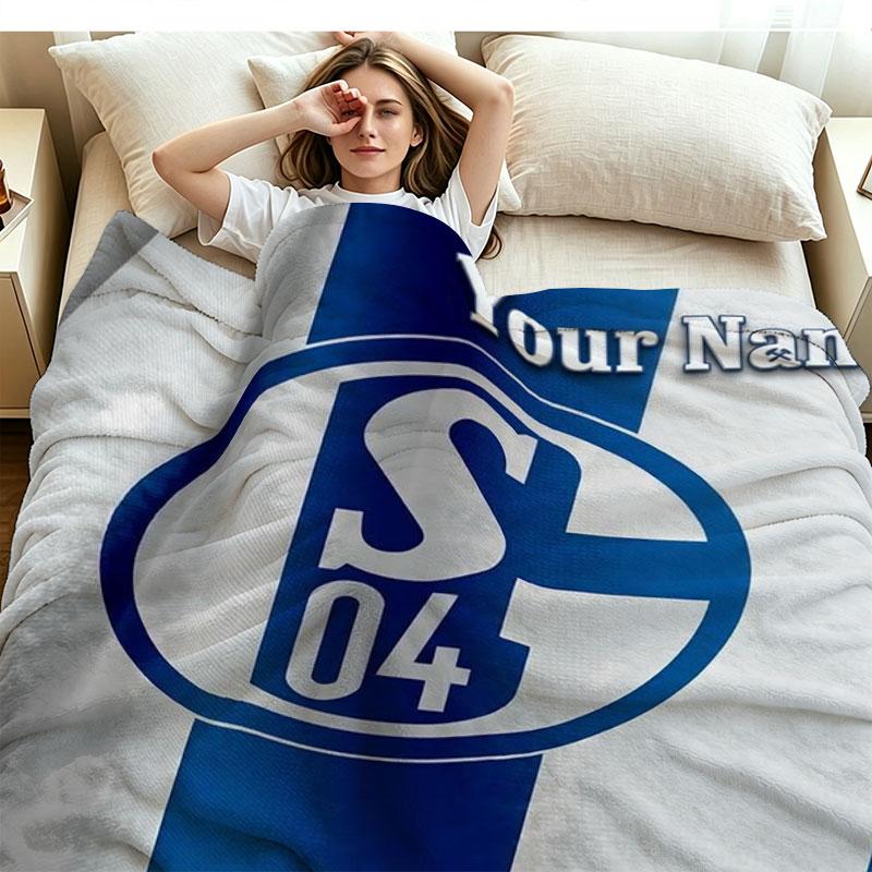 1PC FC Schalke 04 Custom Name Patterned Flannel Blanket Suitable For All Seasons for Home Decor Warmth and Comfort Gifts Holiday Present