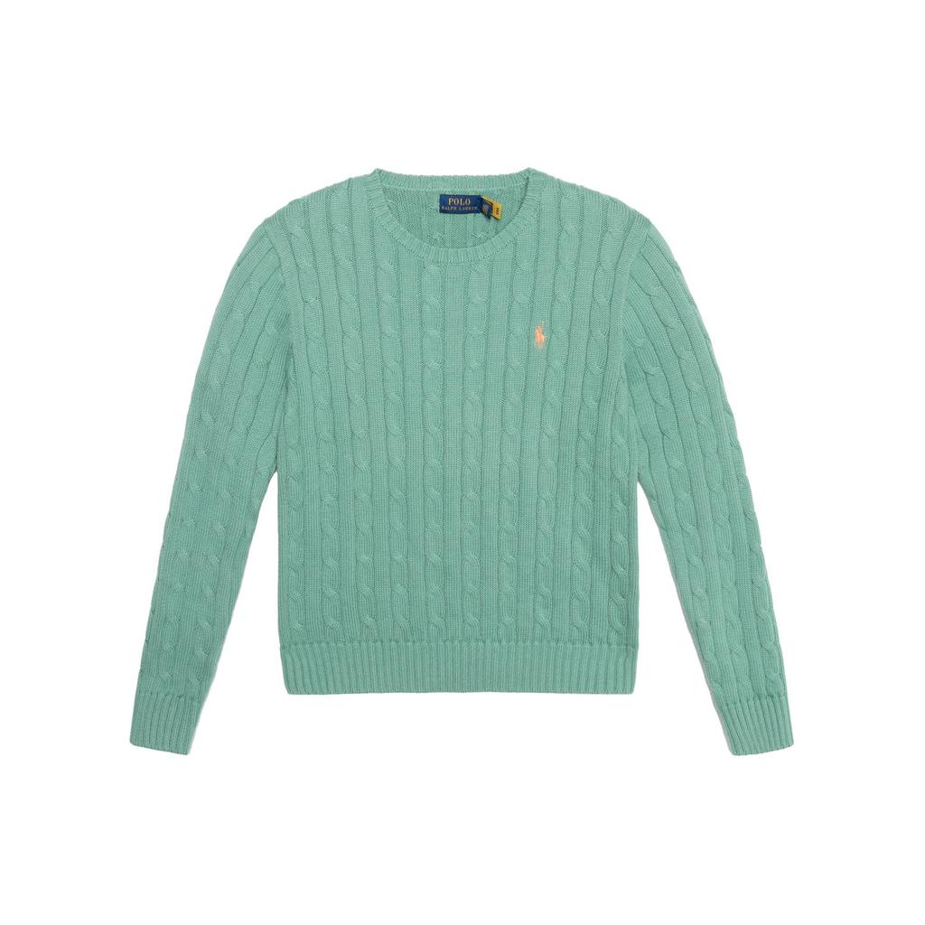 Maglione da Donna Girocollo a Treccia Colore Unico con Logo Ricamato Polo Ralph Lauren Verde 211570012-129