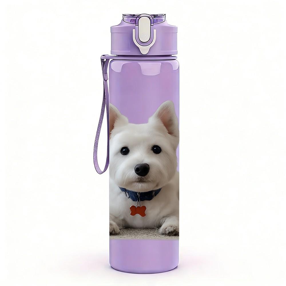 1PC West Highland White Terrier Print 750ml Color Plastic Sports Water Bottle Leakproof Flip Straw Lid Suitable for Sports Office Home Use