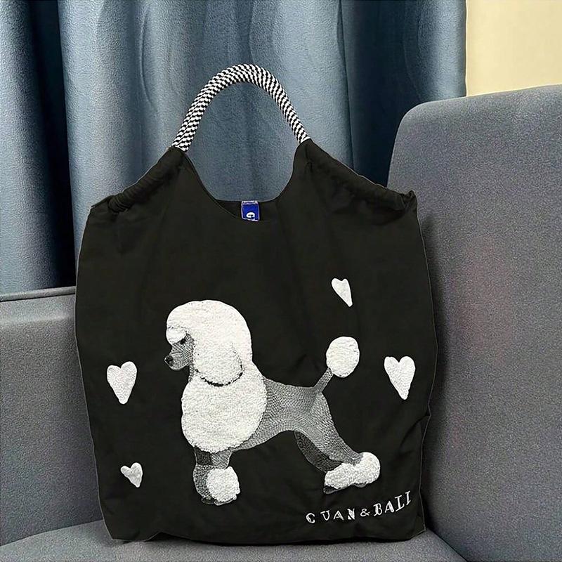 Bolso Tote y Bandolera de Lona con Bordado de Chenilla de Dibujos Animados Bonitos de Gran Capacidad - Ecológico, Perfecto para Salidas y Compras