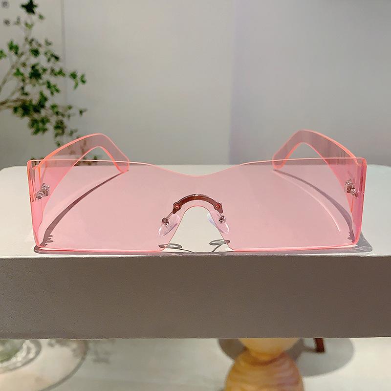 Vintage Rimless Rectangle Sunglasses Women For Men Luxury Brand Designer Sun Glasses Punk Popular Hip Hop One Piece Shades