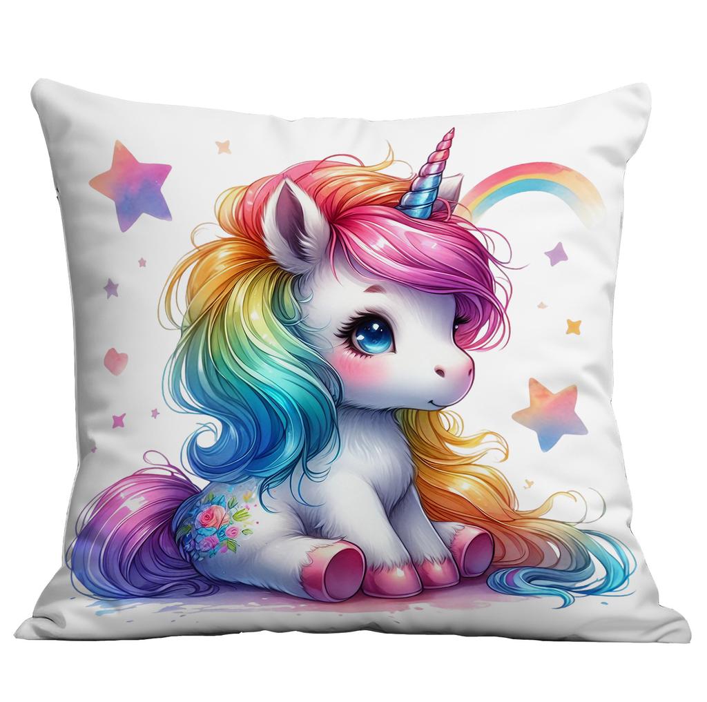 New Short Plush Pillow Cover Cute Cartoon Unicorn Printed Pillow Cover Sofa Cushion Pillow Cover Premium Durable