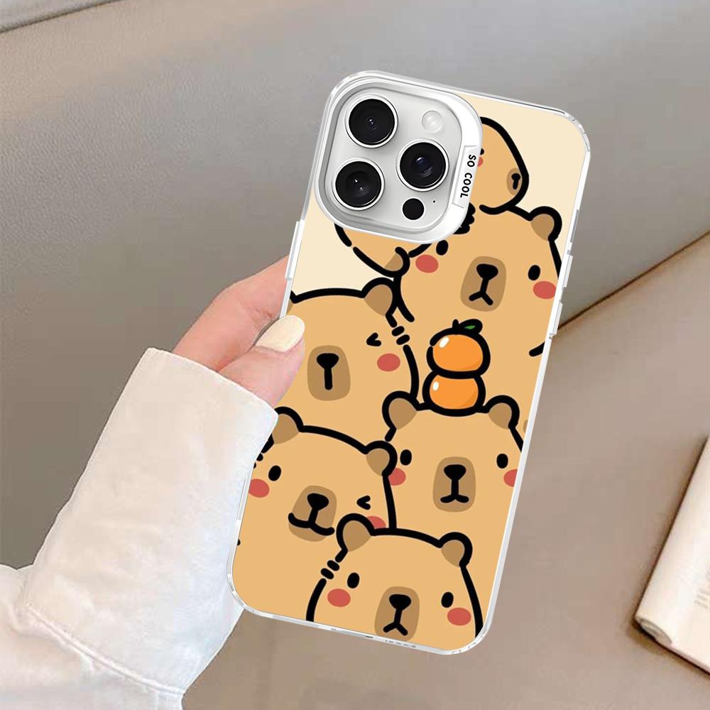 Cartoon Capybara Phone Case For IPhone 16 15 14 13 12 11 Pro Max X XR XSMAX 8 7 Plus Matte Shockproof Back Cover