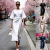New, Summer Fashion Crew Neck Solid Color Lace-up Dress Women's Clothing