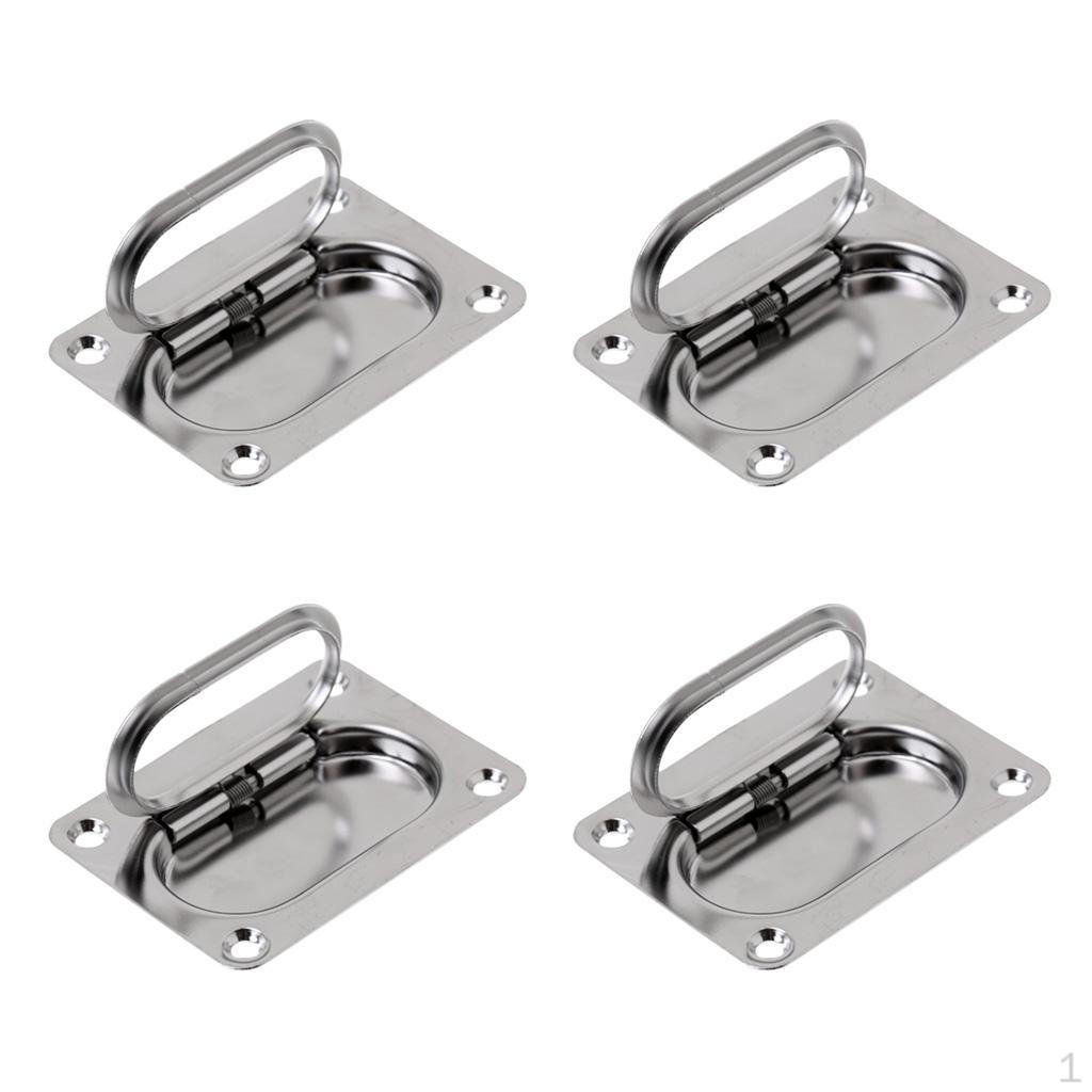 4 Pieces Marine Grade Stainless Steel Boat Hatch Flush Lift Handle 76mm x 57mm Boating Sailing