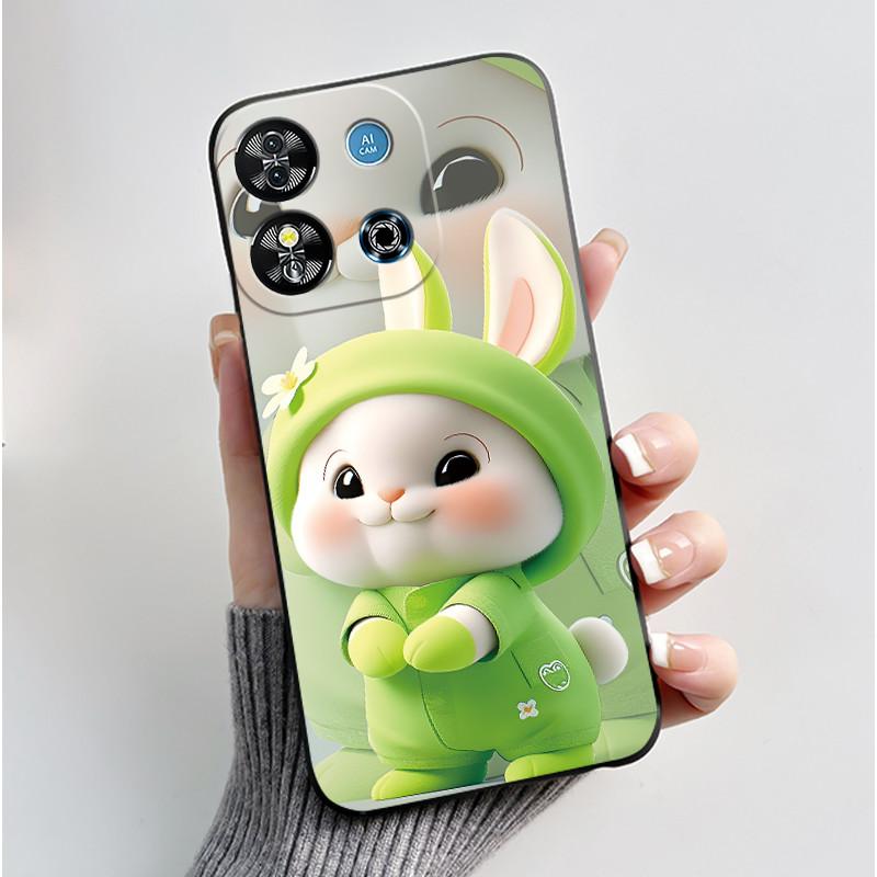 For Oukitel C57S C57 Pro Plus Ultra Case BLU J12 Back Cover Cute Love Heart Rabbit Black TPU Soft Silicone Protective Phone Case