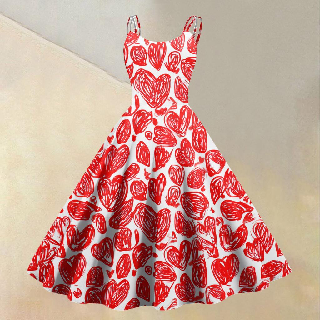 Women's Valentine's Day Love Heart Print Sexy Off Shoulder Vintage Dress