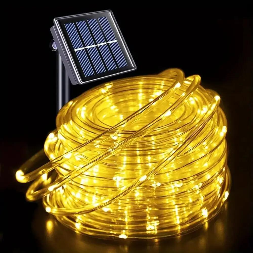 1pc Solar LED String Light 100/200/300 LED Tube Rope String Lights With 8 Modes Outdoor Waterproof For Home Garden Walkway Dceor