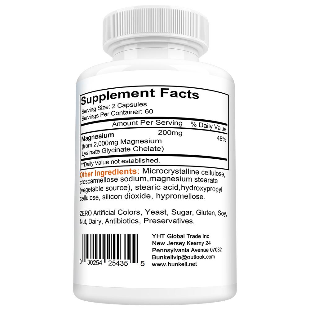 Magnesium-Lysinat-Glycinat Nahrungsergänzungsmittel, Hohe Absorption, 120 Kapseln pro Flasche