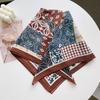 Creative design with a simple color-blocked Bali yarn curved edged square scarf, high-end sun protection, lightweight travel photography paired