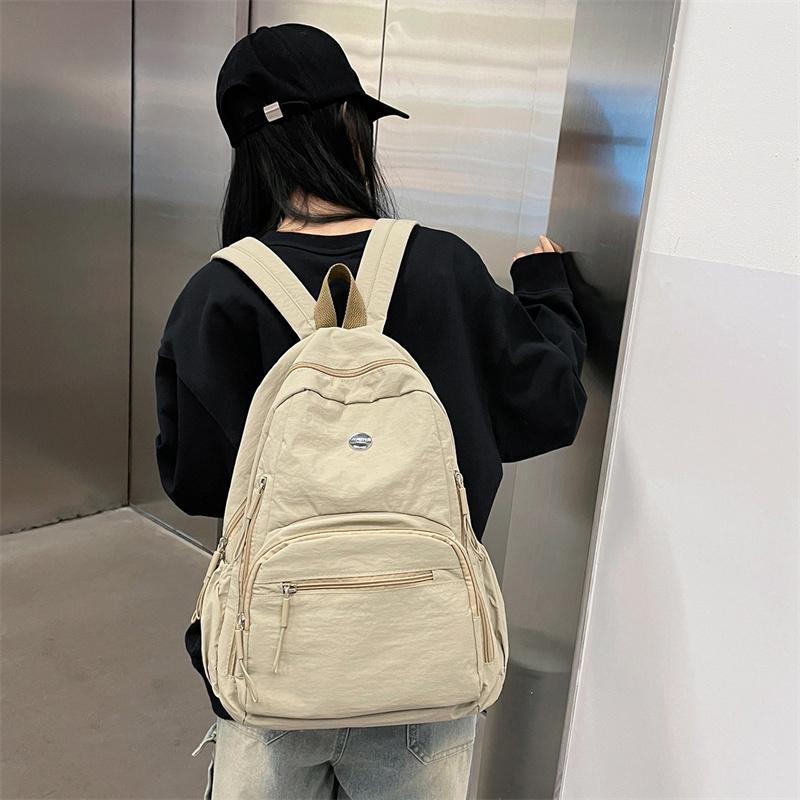 Solid Color Lightweight Backpack Women's Waterproof Travel Backpack Junior High School Student Schoolbag