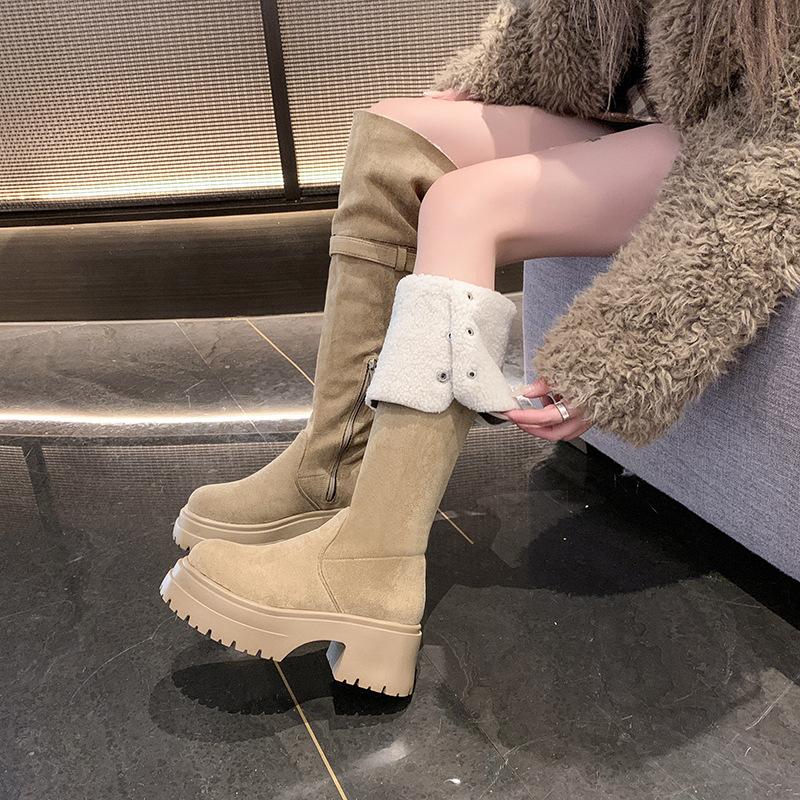 Thick-soled fluffy boots women's new winter plush high boots thermal snow boots cotton boots