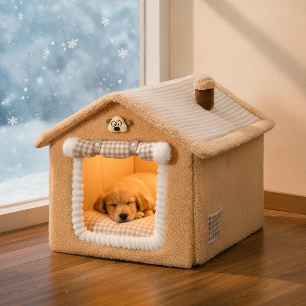 HouseShaped Pet Bed Detachable House with Removable Cushion Cozy for Cat Owners, Living