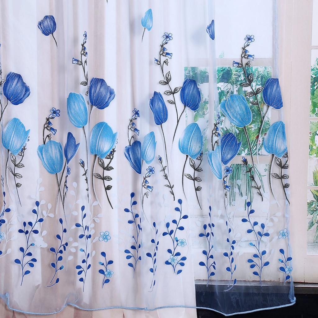 100*200cm Colorful Tulips Printing Tulle Curtains Sheer Drape Balcony Window Decoration