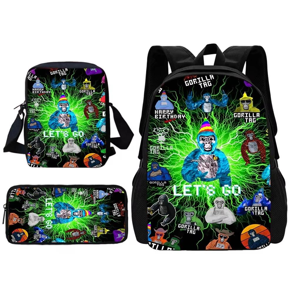 Etichetta Gorilla Cool Novità Cartone Animato Zaino Scolastico per Bambini Con Borsa a Spalla Astucci Zaini Scolastici per Ragazzi Ragazze Miglior Regalo