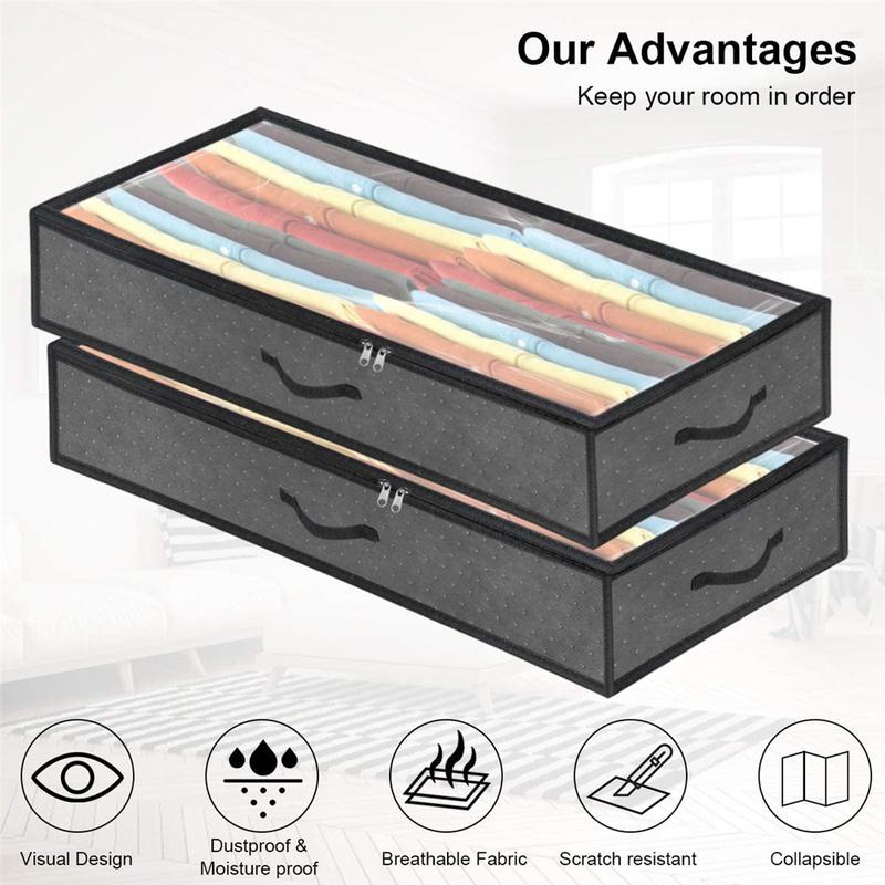 Rangement Sous Lit Transparent - 2 Boîtes Pliantes Anti-poussière 100x50x15 Cm - 5