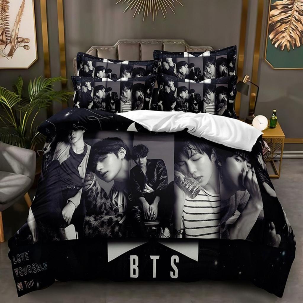 2026 NEW BTS Men's group Bedding Music Duvet Covers Kids Cartoon Bedding Set Twin Full Bedroom Bed Decor for Teens Best Gifts