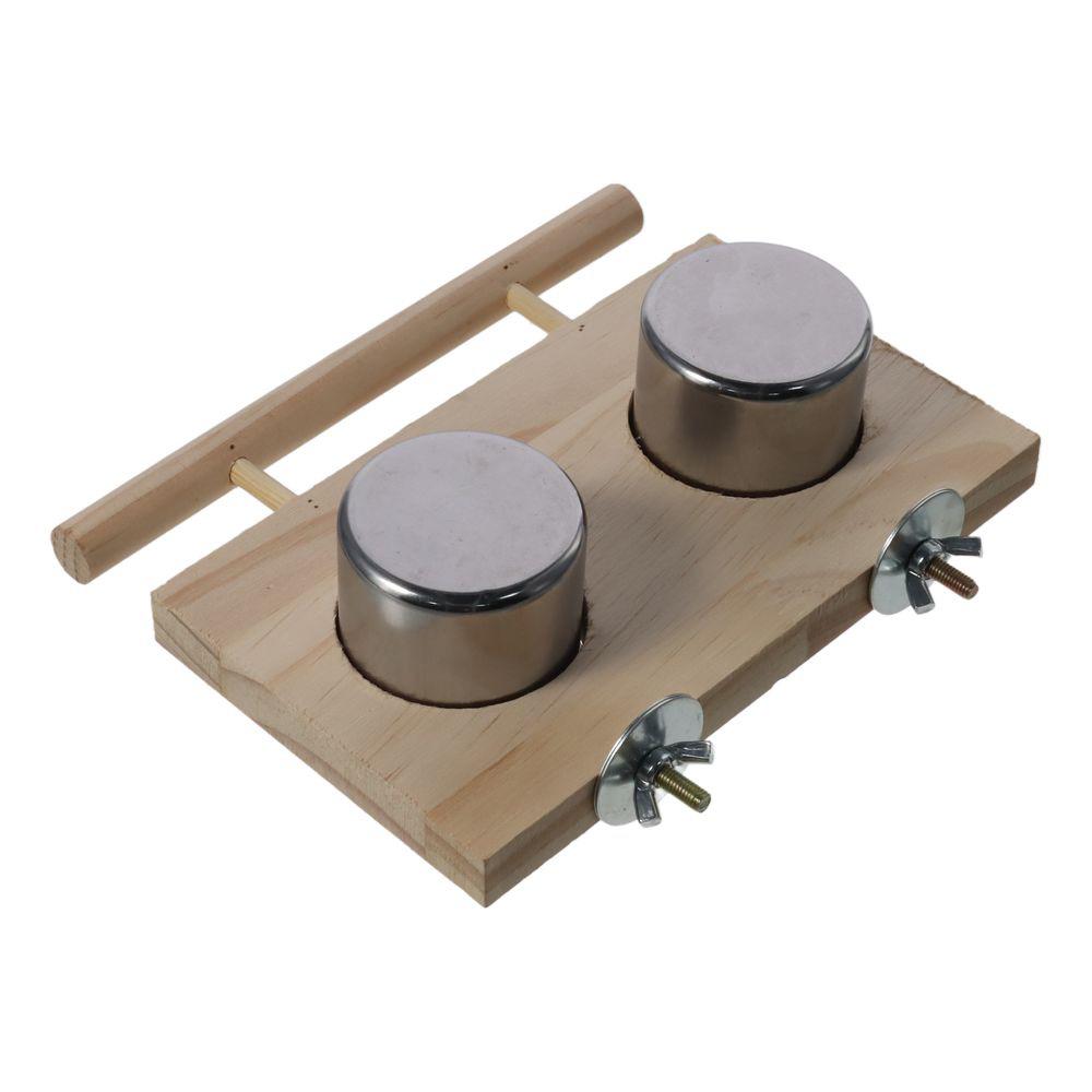 Stainless Steel Pet  Bowls Wooden Food Dishes Gift Bird Food Cups