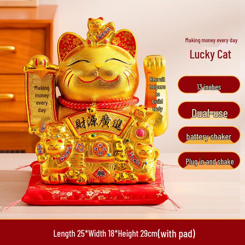 Ceramic Lucky Cat Figurine with Waving Hand – Customizable Gold Shop Gift for 2026 Opening Ceremony