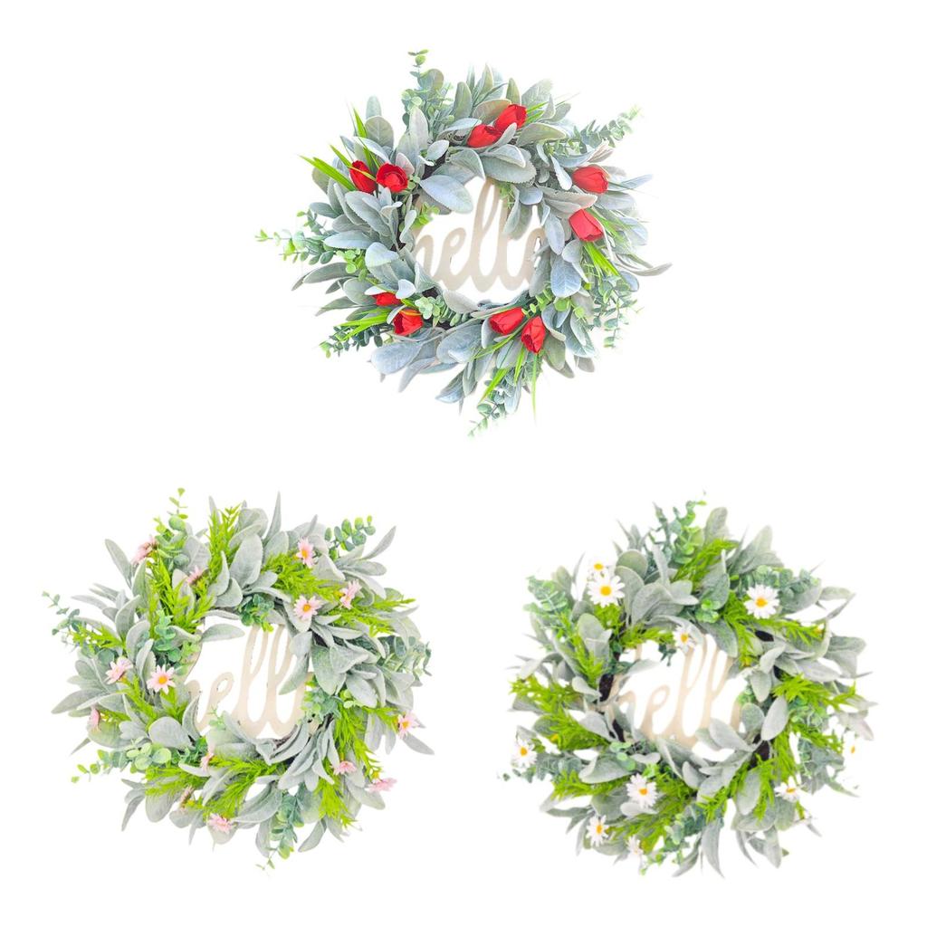 Hello Spring Wreath Flower Wreath Round Hanging Ornament Garland for Holiday Indoor Outdoor Window Front Door Home Decor