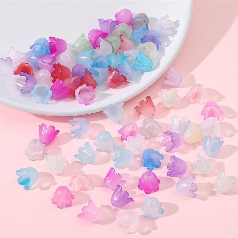 

100pcs Two-Color Gradient Acrylic Lily of the Valley Hair and Earring DIY Accessories 10×8mm, 1.5mm Hole, 100pcs/bag