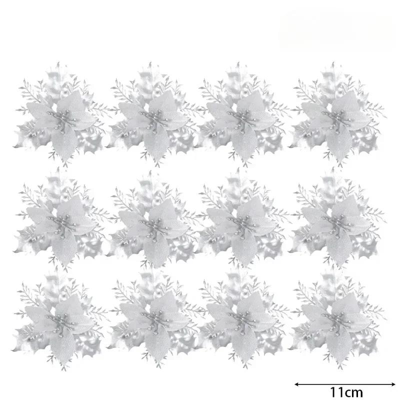 

12/24 шт. Рождественские цветы из золотого порошка своими руками, искусственная подвесная подвеска для рождественской вечеринки, украшения для дома на Новый год 12PCS