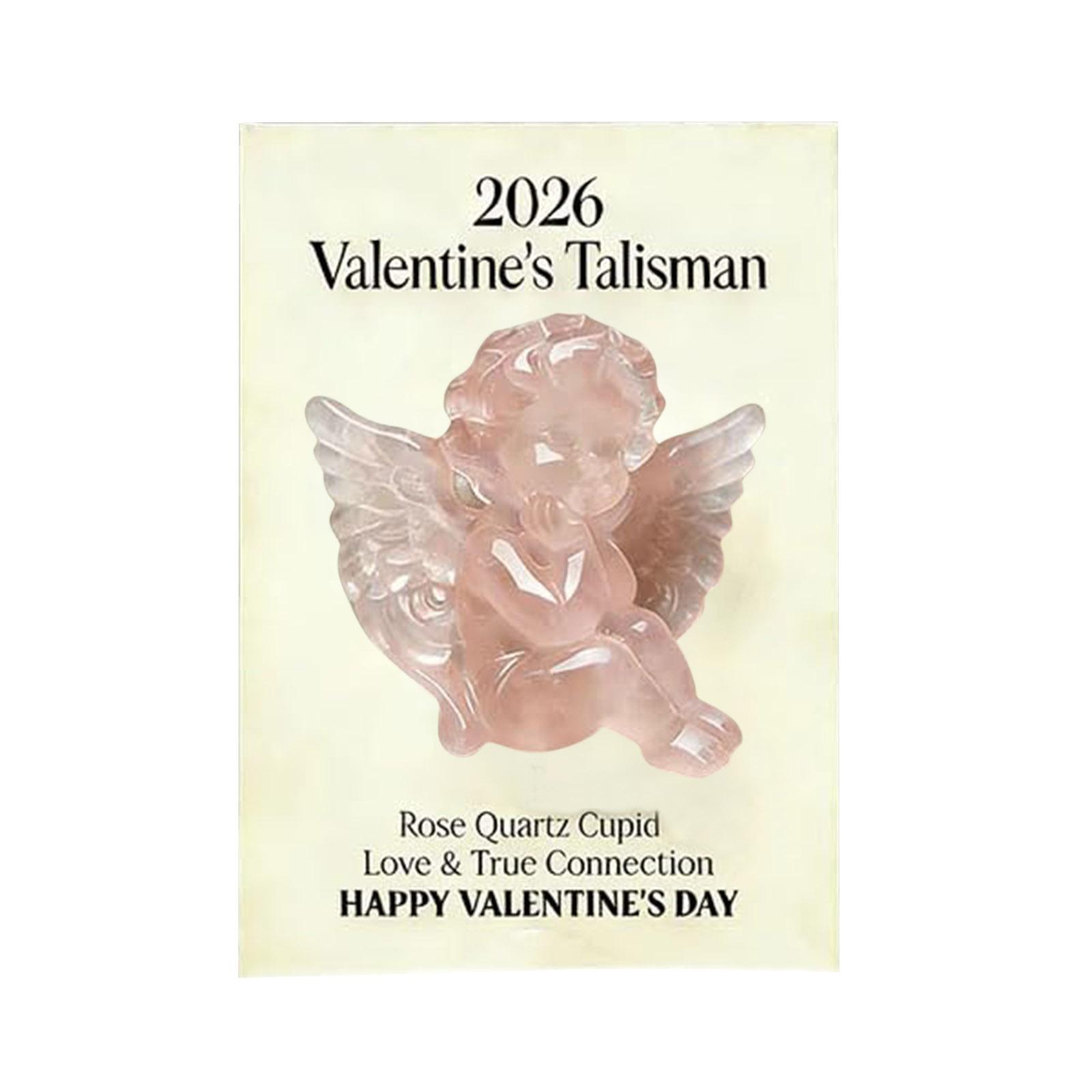2026 Valentine s Talisman Rose Quartz Cupid Figurine Acrylic 2D Pocket Embrace Gift Card Keepsake One Size розовый