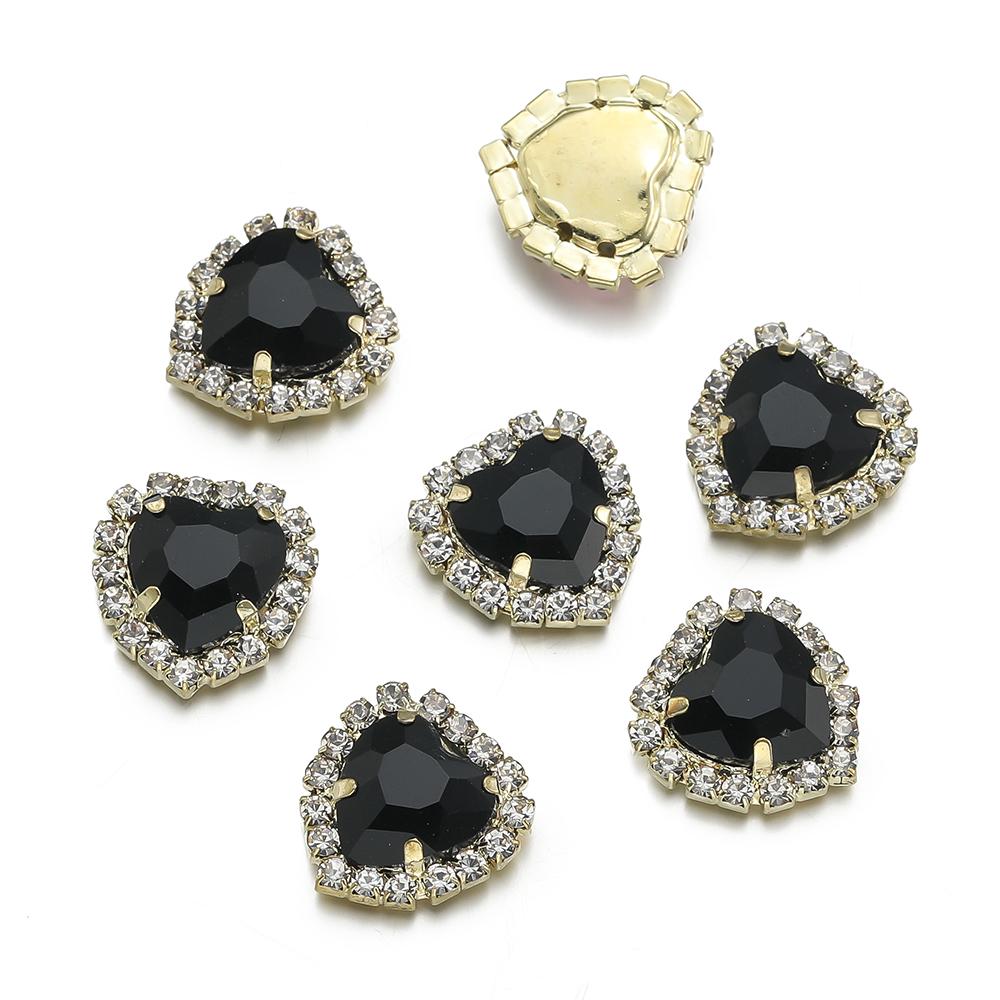 10Pcs/lot 14x15MM Metal Heart Rhinestones Acrylic Sewing Accessories DIY Clothing Hair Accessories Decorative Jewelry