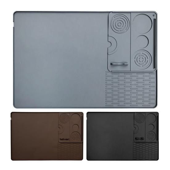 Silicone Coffee Machine Mat Non-Slip Heat Resistant Bar Tray with Removable Drying Rack Spill-Proof Cafe Accessories