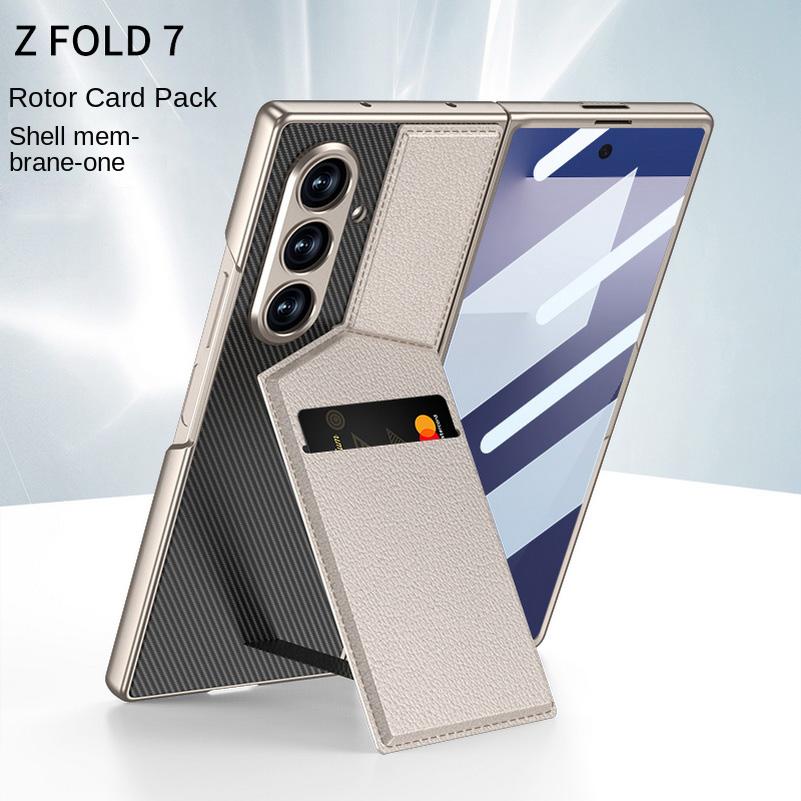 Leather Stand Holder with Credit Card Slot Glass Protector Phone Case for Samsung Z Fold 7 Galaxy Z Fold7 Lens Protect Cover