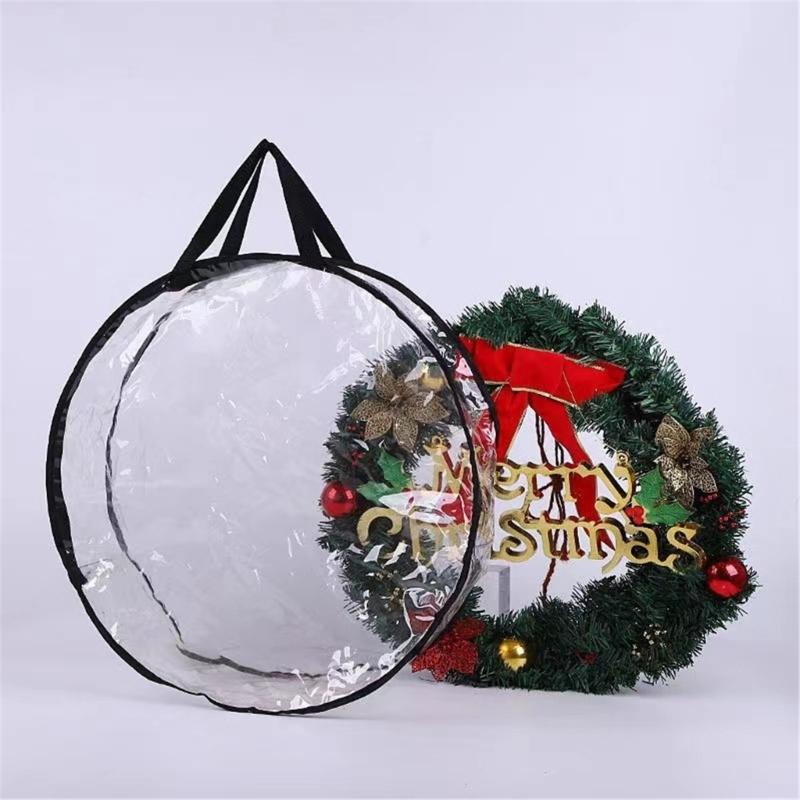 Transparent Holiday Decoration Organiser Bag With Reinforced Zippers Lightweight PVC Materials Wreath Protective Case