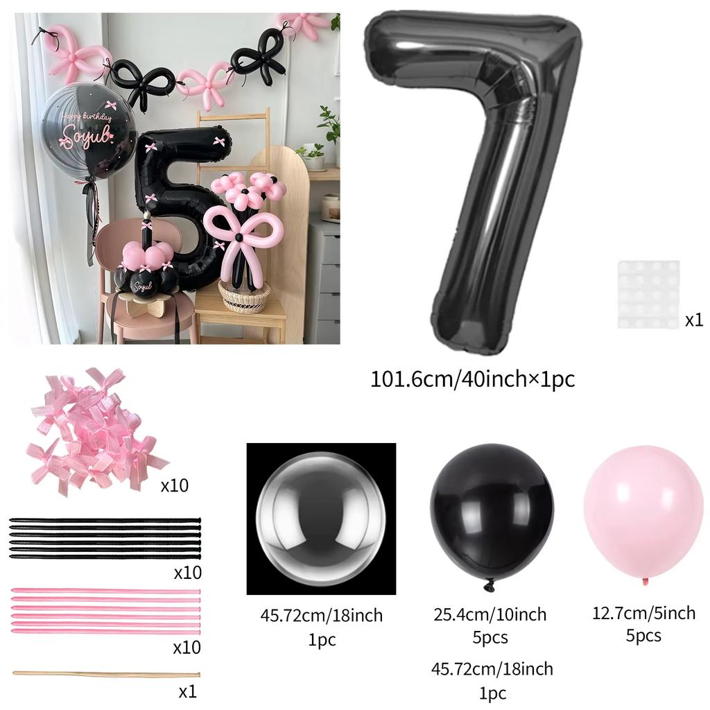 45 Pieces Pink Latex Balloon Black Number Balloon Set for Girls Pink Butterfly Birthday Party, Anniversary Decoration (0-9)