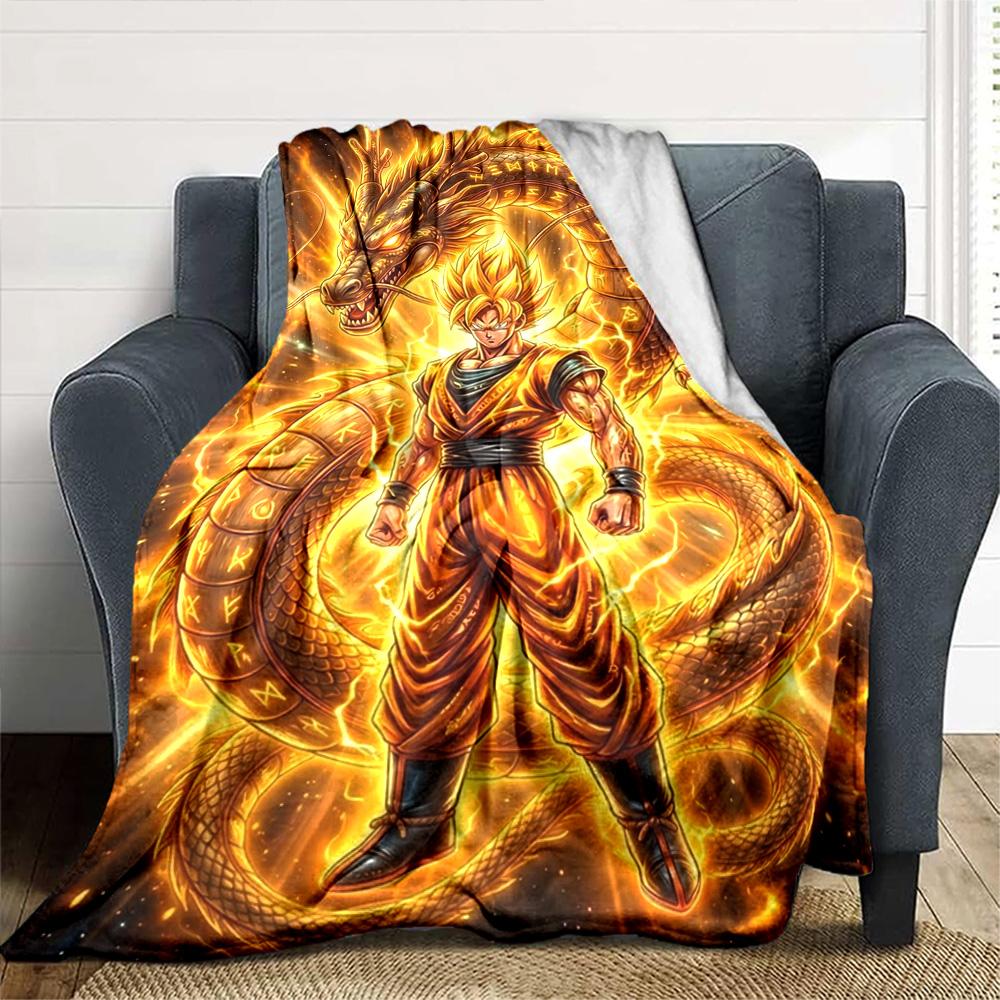 Goku Anime Print Flannel Blanket High Quality Warm Comfortable Cover for All Seasons Perfect for Gifts Home Decor