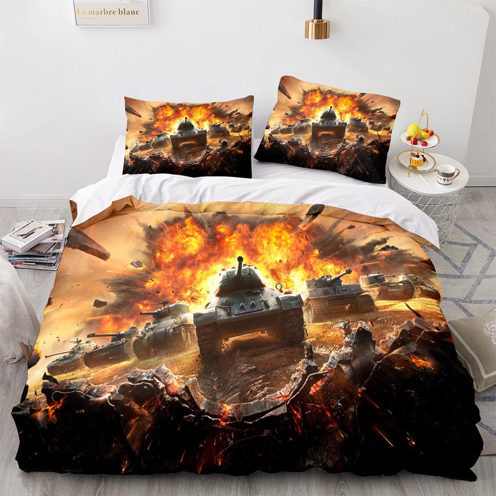 Home Textile Tank Series Digital Printing Three-Piece Set 3D Digital Printing Bedding Three-Piece Set Customization