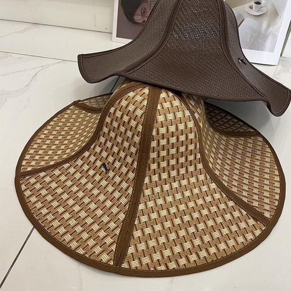 Large Eaves Straw Hat Sun Protection Fan Cap Practical Beach Hat