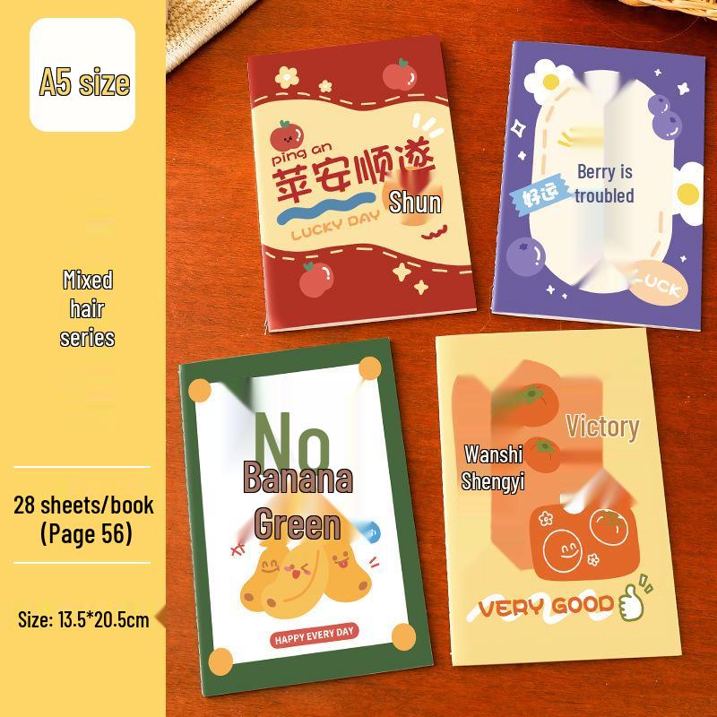 Inspirational A5 Fruit Text Soft Cover Diary - Cute Saddle-stitched Small Notebook 13.5 x 20.5 cm