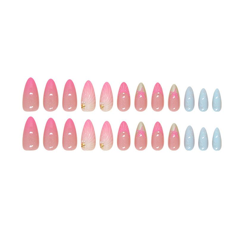 Summer Manicure Patch Removable Nail Fake Nail Three-Dimensional Shell Starfish Wearing Nail Manicure Diamond 24 Pieces